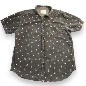 Straight Faded Mens Casual Button Down Shirt Top Short Sleeve Astronaut Theme XL